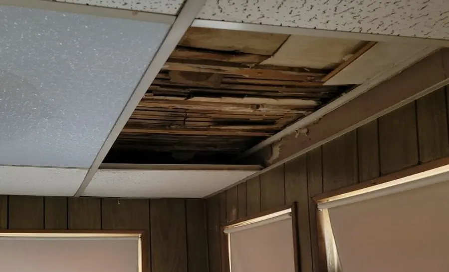Roof and storm leak water damage on a Big Lake ceiling